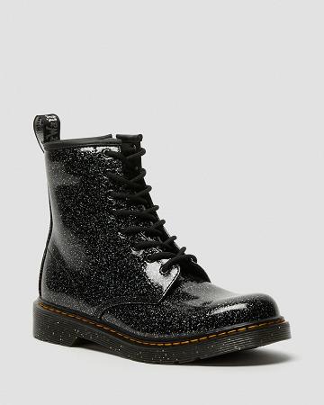 Dětské Šněrovací Boty Dr Martens Youth 1460 Glitter Černé | CZ 118NWY